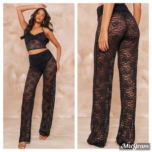 PLT Tall Black Fold Over Lace Pants